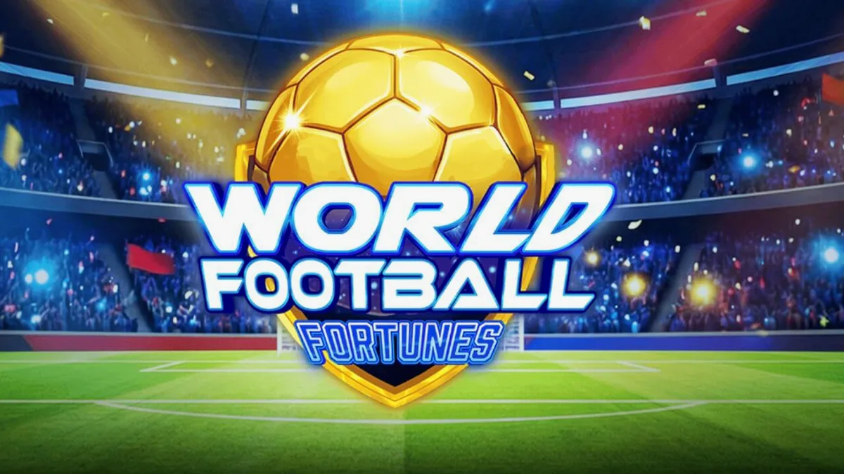 Tampilan layar permainan slot World Football Fortunes dengan tema stadion sepak bola.
