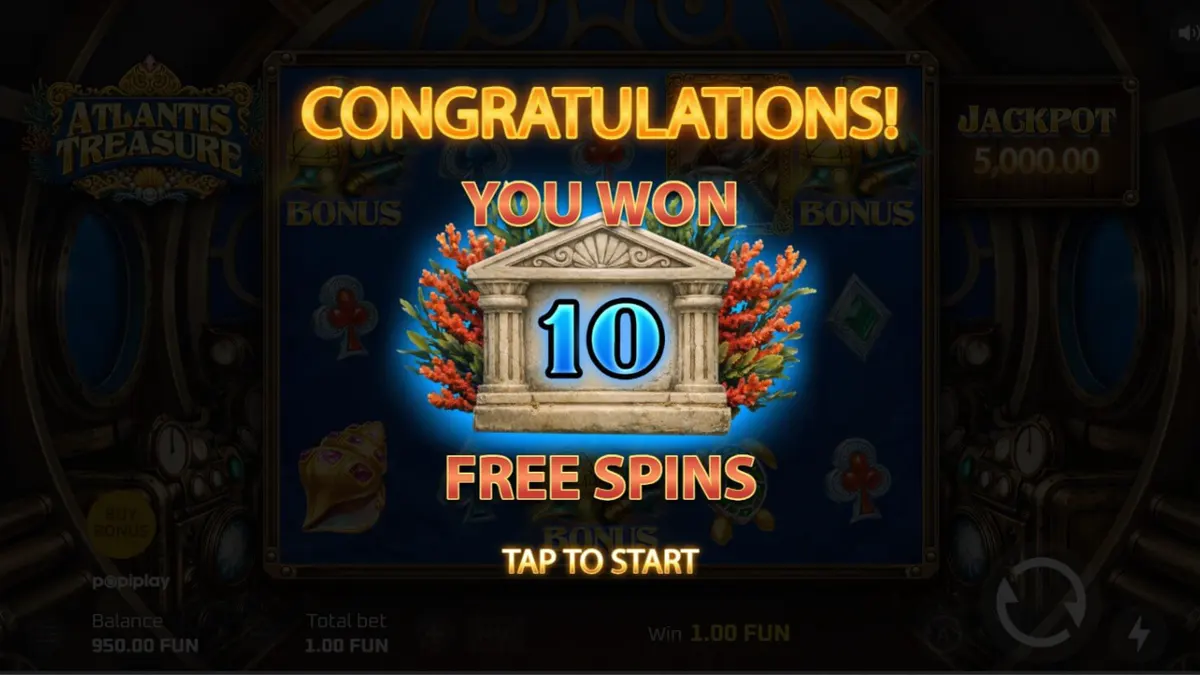 Pemandangan bawah laut yang misterius dengan elemen steampunk di slot Atlantis Treasure